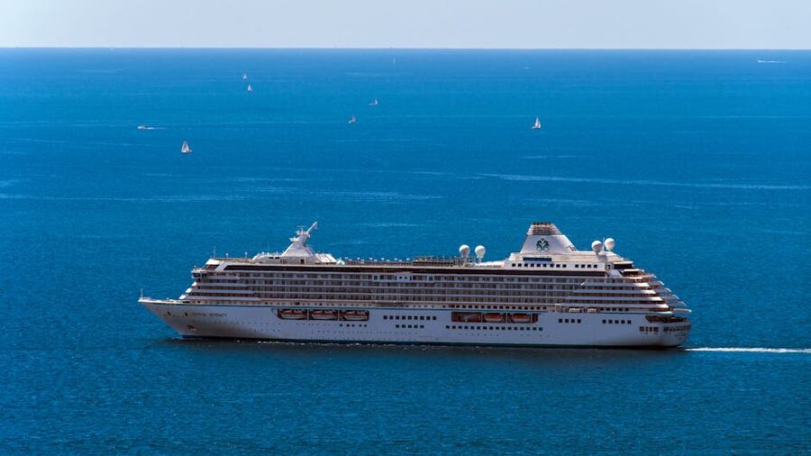 Large white cruise ship sailing in the Adriatic Sea near Italy