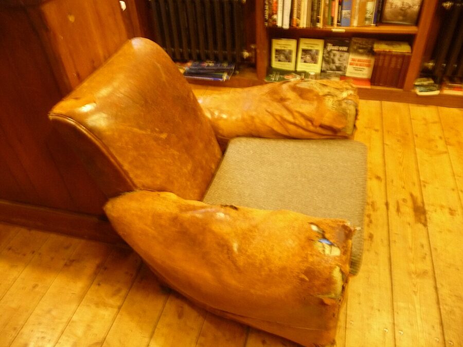 Richard Booths Bookshop in Hay-on-Wye Wales, exterior view of windows and books