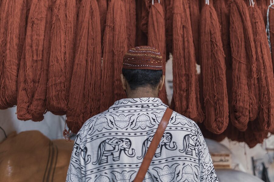 Yarn seller at the Tabriz bazaar in Iran