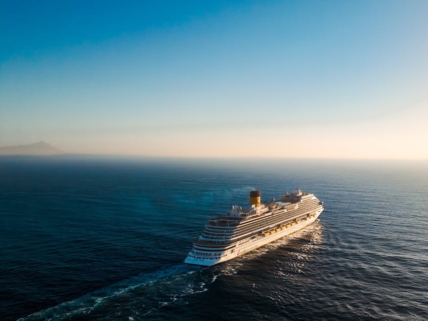Aerial view of a luxury cruise ship at sea