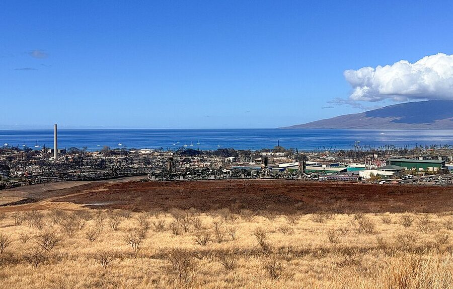 The town of Lahaina on Maui after the 2023 wildfires
